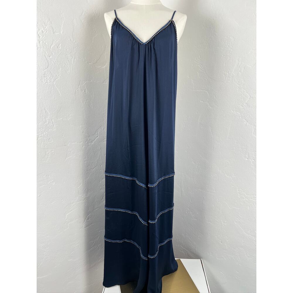 NAVY MAXI SLIP DRESS Adjustable Straps Bead Detailing (Womens: Large)